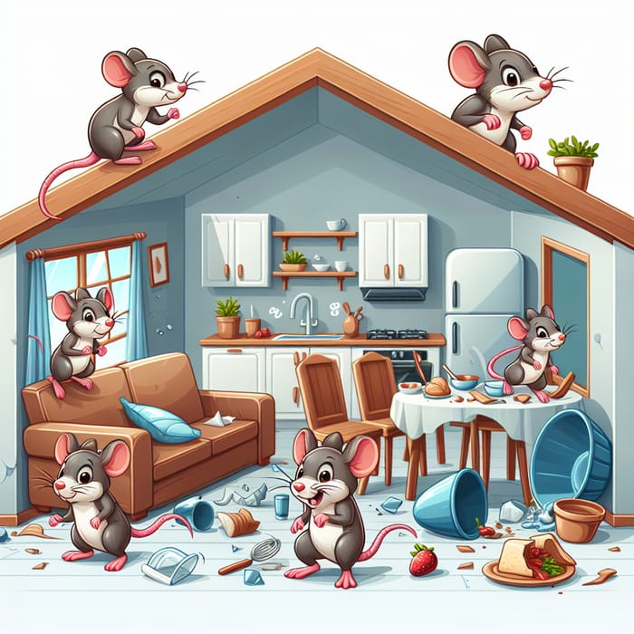 Mischievous Anime Mice Rampaging Through a Home