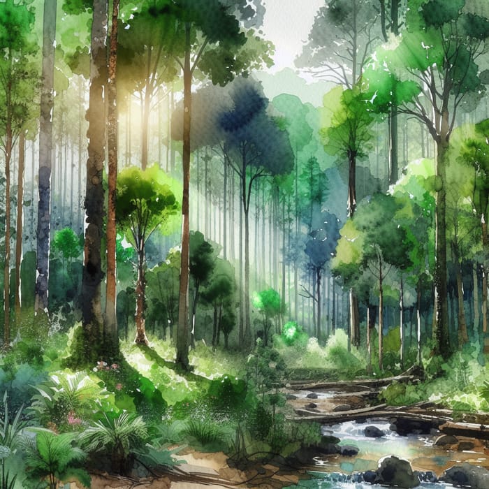 Lush Forest Watercolor Artwork - Nature's Beauty Captured