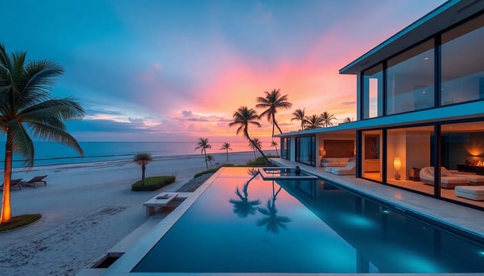 Luxurious Modern Beach Mansion with Sunset View