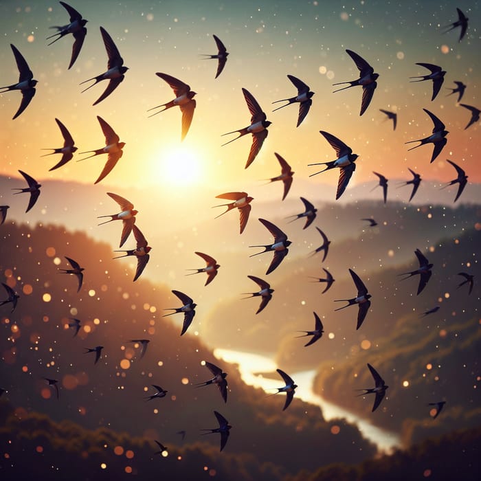 Swallows Soaring at Sunset - Ethereal Beauty