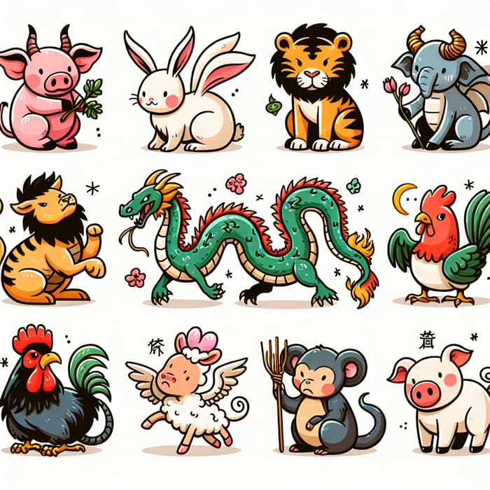 12 Cartoon Zodiac Animals for Kids