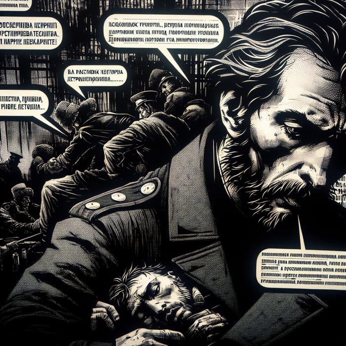 Crime and Punishment Scene in Graphic Novel Style Artwork | Raskolnikov's Moment of Crime