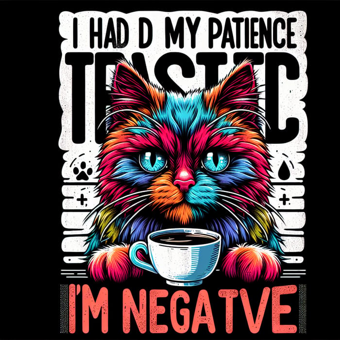 Colorful & Bold Cat T-Shirt Design: Angry Cat Sipping Coffee