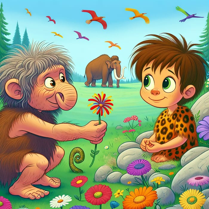 Charming Cro-Magnon Children's Illustration