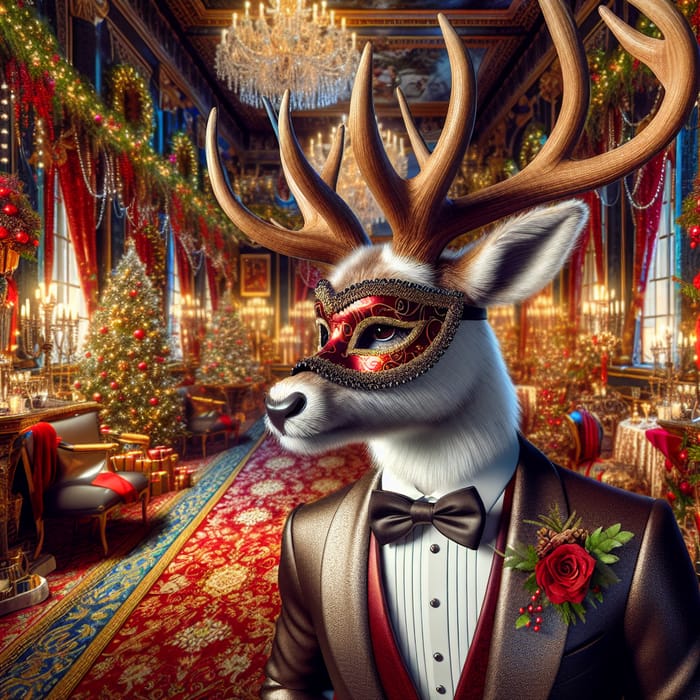 Festive Reindeer in Tuxedo at Masquerade Ball