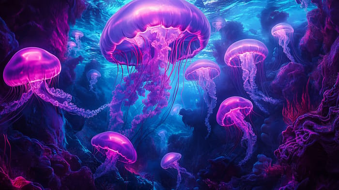 Enchanting Underwater Realm of Glowing Jellyfish