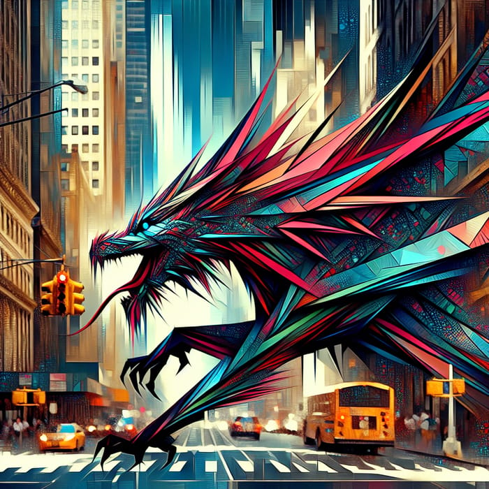 Dynamic Polygonal Dragon Art in Cyberpunk Style | NYC Streets