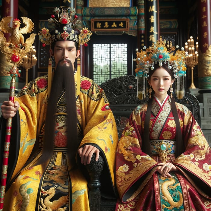 Chinese King and Queen in Majestic Attire Chinese King and Queen in Majestic Attire