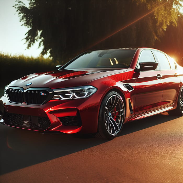 Red BMW M5 Car on Clean Asphalt Road