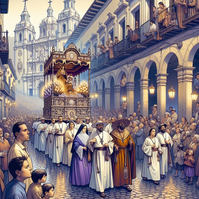 Spiritual Semana Santa Procession: Vibrant Holy Week Illustration