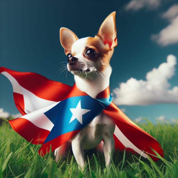 White and Brown Chihuahua in Puerto Rican Flag Cape