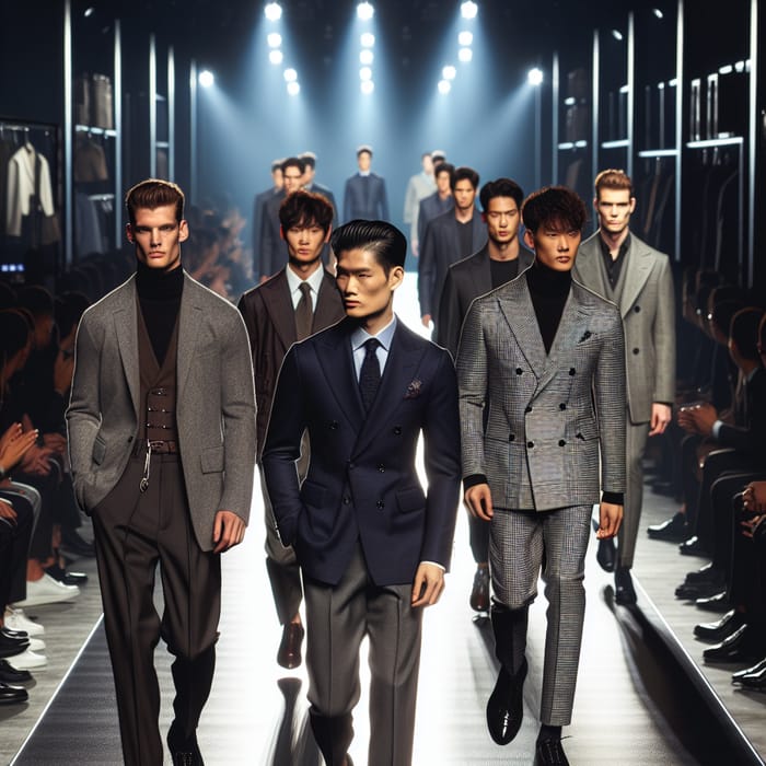 Masculine Fashion Presentation: Diverse Models on Stylish Ramp