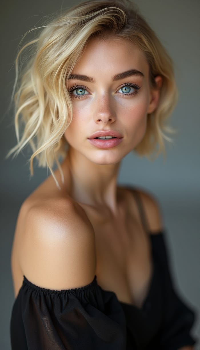 Elegant Summer Fashion: Blonde Model with Highlights