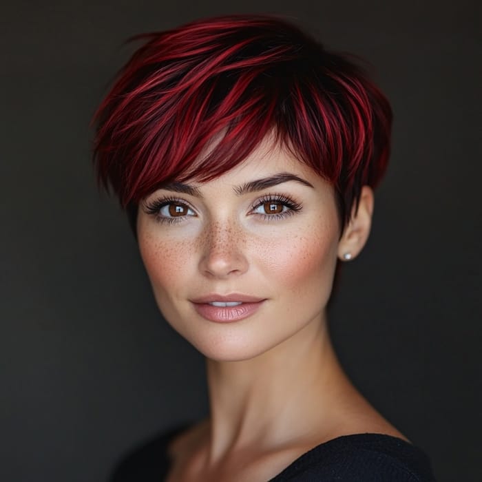 Stunning Red Short Hair with Black Highlights