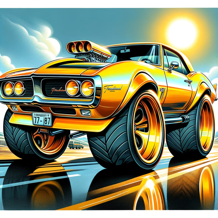 Yellow Pro Street 1967 Firebird Cartoon Design