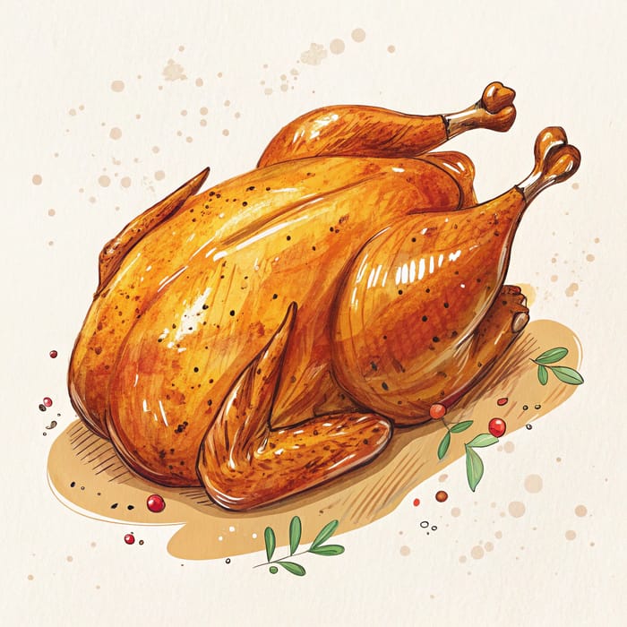 Artistic Roasted Chicken Illustration