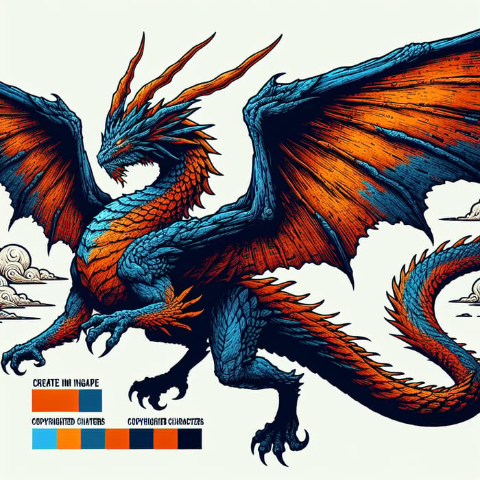 Majestic Orange and Blue Dragon Creature in the Sky