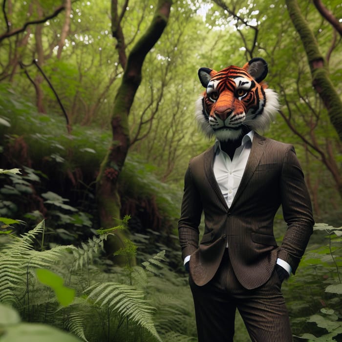 Elegant Tiger in Suit Roaming Forest | Wildlife Fashion Fusion