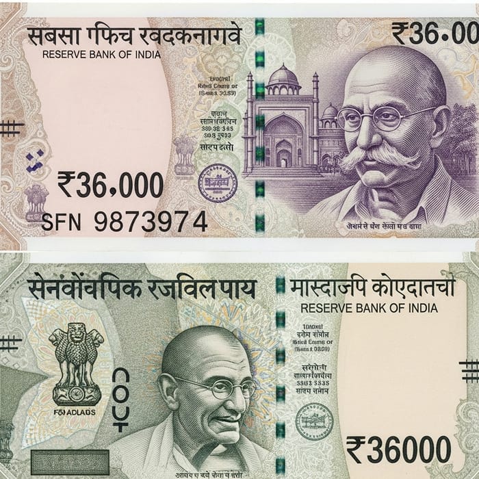 Create a 36000 Rs Indian Currency Note