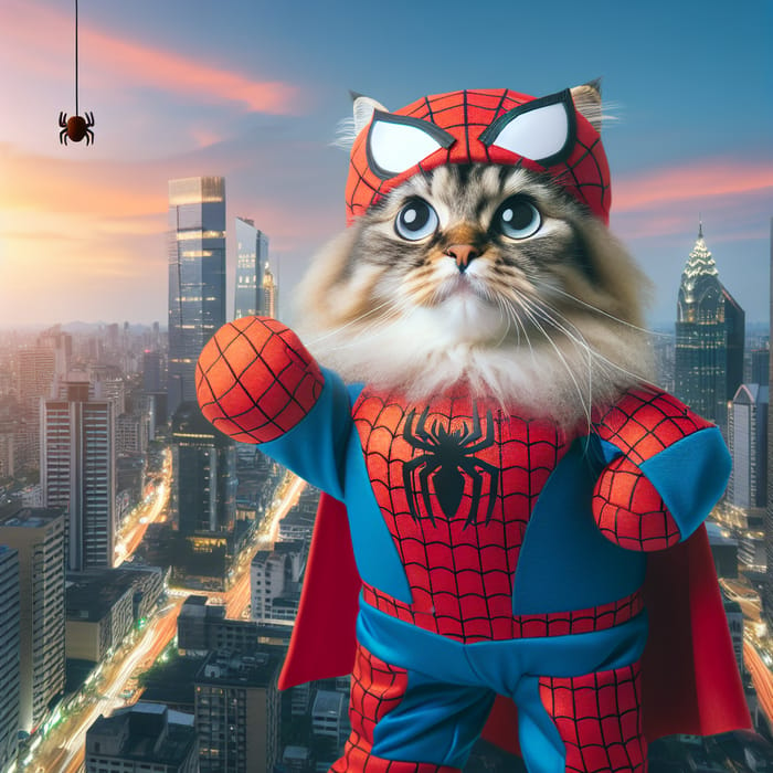 Heroic Cat in Spider-Man Costume Saves the City