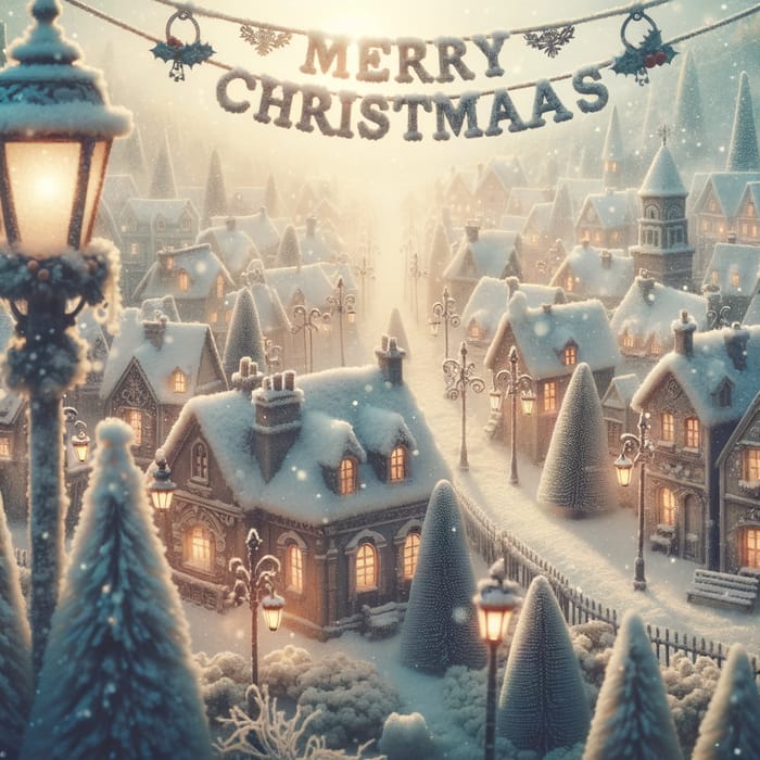 Prague Inspired Vintage Christmas Town Scene - Merry Christmas Greetings