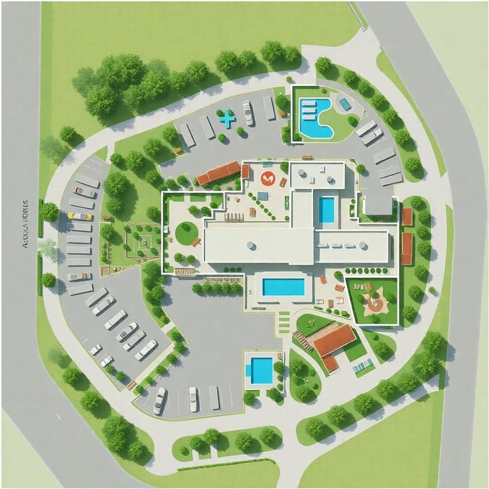 Hotel Siteplan Design with Parking & Relaxation Areas