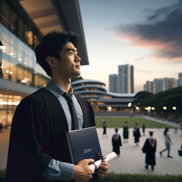 Pondering Future: A Recent University Graduate at Campus Twilight