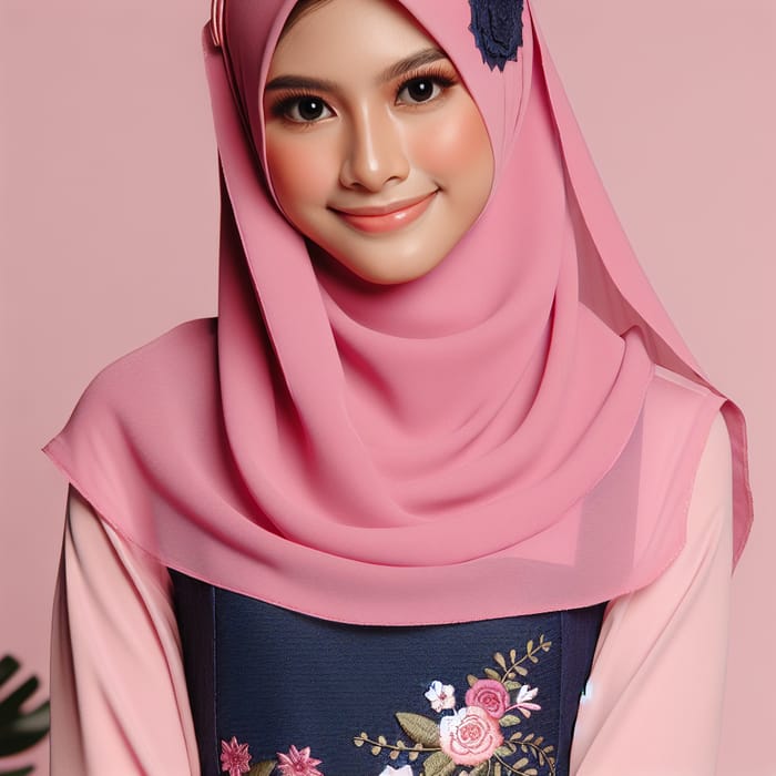 Stylish Southeast Asian Girl in Pink Hijab and Skirt