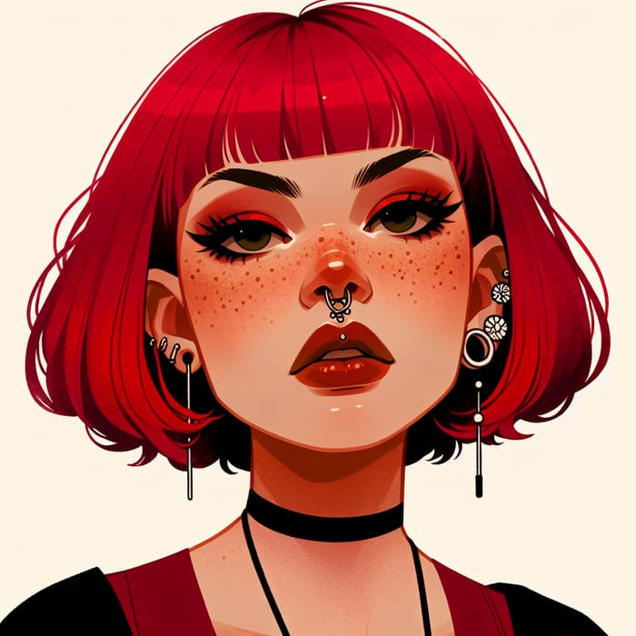 Bold Plump Woman with Red Bob Haircut - Full-Length Portrait