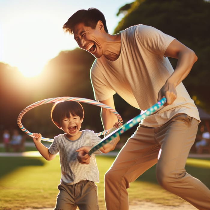 Father and Child Playing with Hula Hoops | Joyful Parent-Child Moment