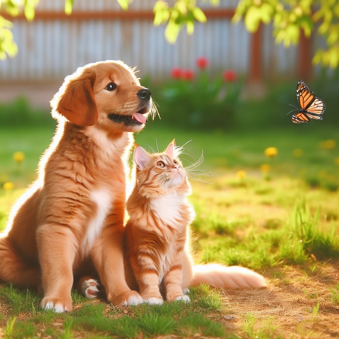 Playful Cat and Dog Friendship in Sunny Park