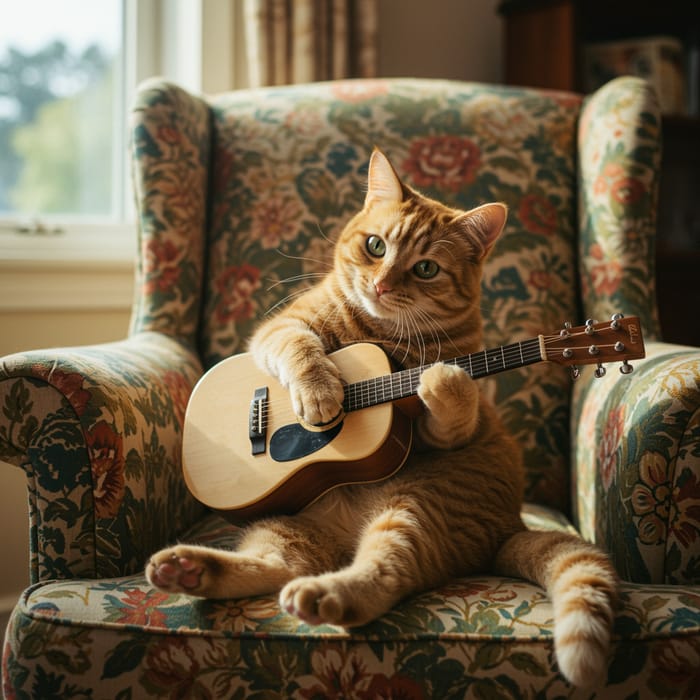 Cat Playing Guitar - Furry Musician