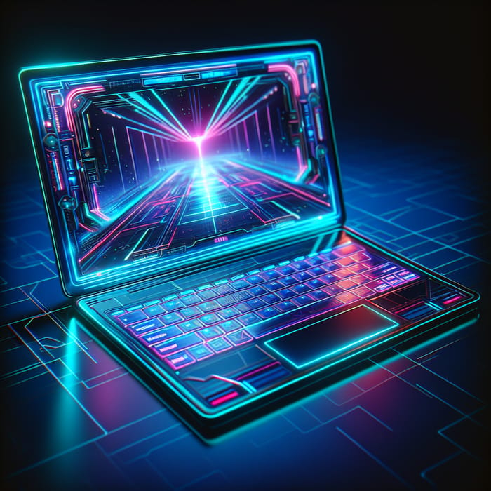 Futuristic Holographic Laptop - Neon Cyberpunk Design