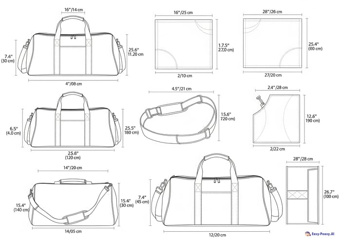 Sport Bag Pattern with Measurements & Line Drawings Sport Bag Pattern with Measurements & Line Drawings