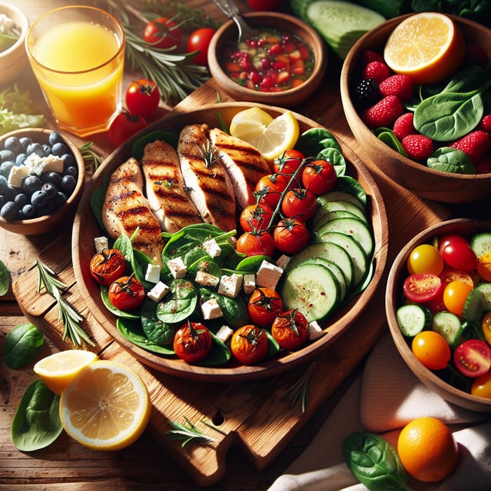 Delicious & Nutritious Meal: Grilled Chicken, Fresh Salad & Berries