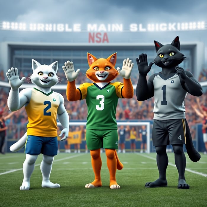 Cheerful Cat Men at the Football Stadium