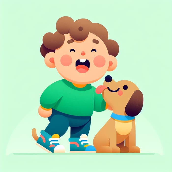 Joyful Cartoon Toddler and Dog | Minimalistic Design