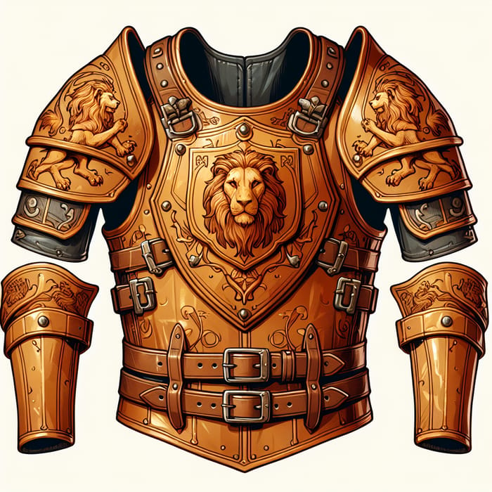 Tan Leather Breastplate & Pauldrons with Lion Emblem