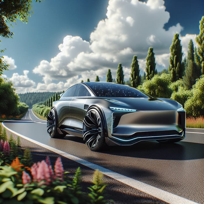 Sleek Car Parked on Asphalt Road