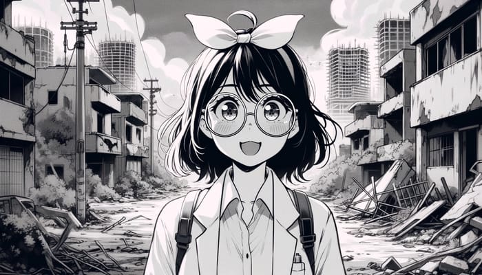 Monochrome Urban Post-Apocalyptic Anime Girl Scientist | 90s Artstyle