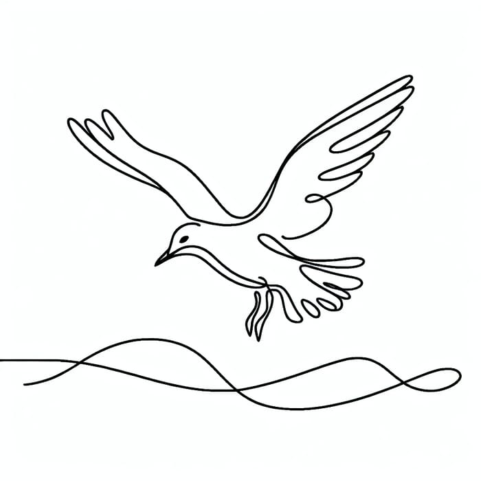 Seagull Flying Vector Artwork - Single Line Drawing