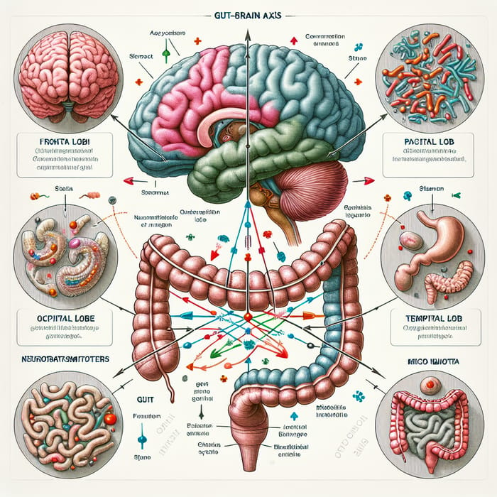 Detailed Gut-Brain Axis Scientific Illustration | Anatomy Art