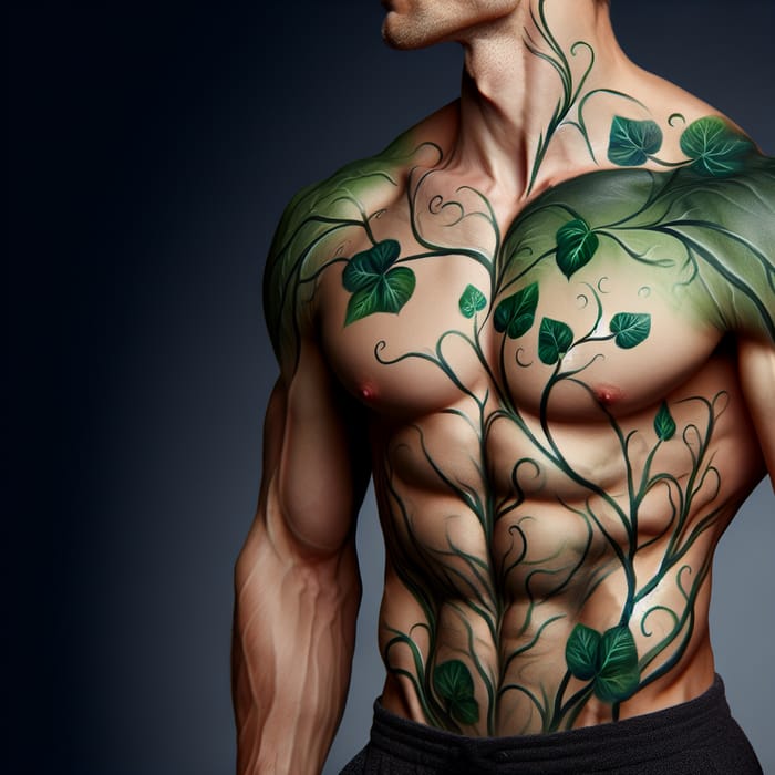 Male Torso Body Art: Vine Painted Abs