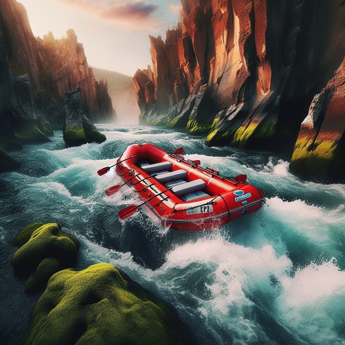 Red Eight-Person Raft on Adventure-Filled Waters