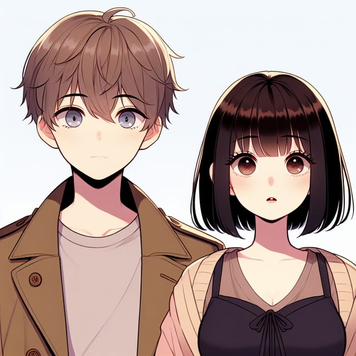 Anime-Style Scene with Short-Haired Boy & Black Bob Hairdo Girl