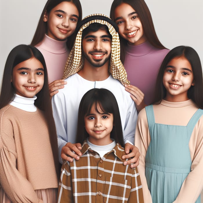 Middle-Eastern Boy with Four South Asian Sisters