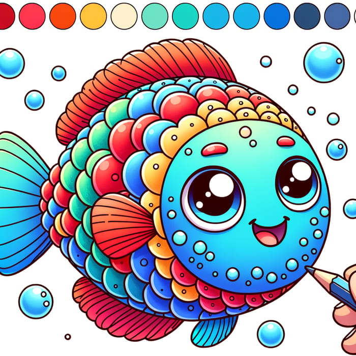 Colorful Cartoon Fish Line Art Drawing