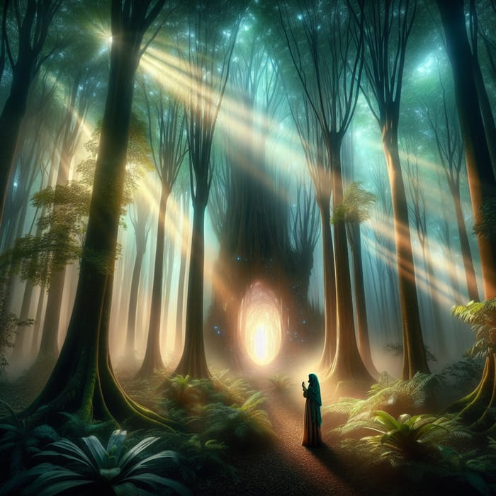 Mystical Forest Scene with Glowing Portal