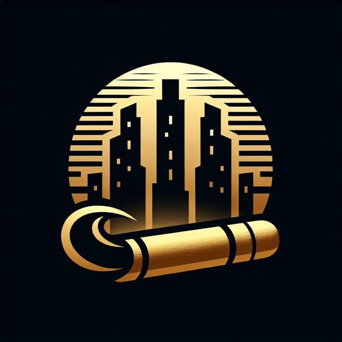 Cityscape Silhouette Logo with Prominent Cigar in Black & Gold