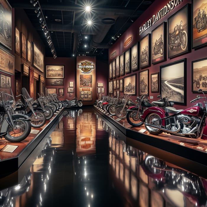 Harley Davidson Motorcycle Museum Interior in Burgundy & Black